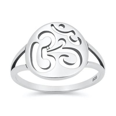 Sterling Silver Oxidized And Polished Om Symbol Ring