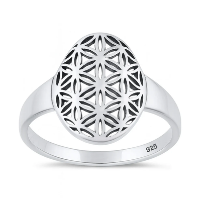 Sterling Silver Oxidized And Polished Flower Of Life Ring