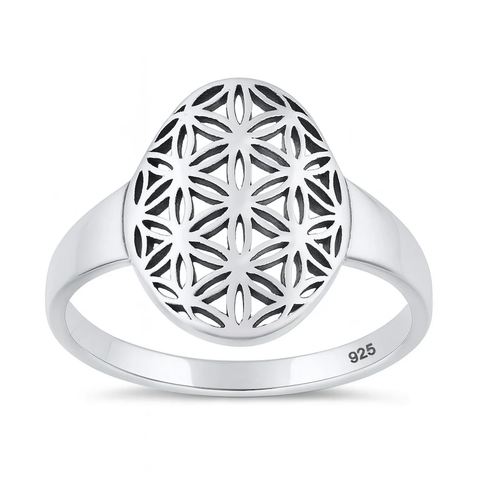 Sterling Silver Oxidized And High Polish Flower Of Life Ring