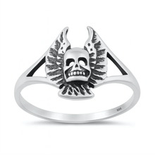 Load image into Gallery viewer, Sterling Silver Oxidized And Polished Winged Skull Ring