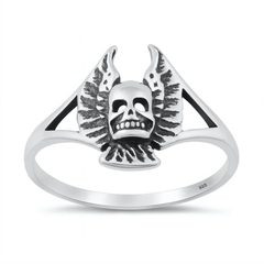 Sterling Silver Oxidized And Polished Winged Skull Ring