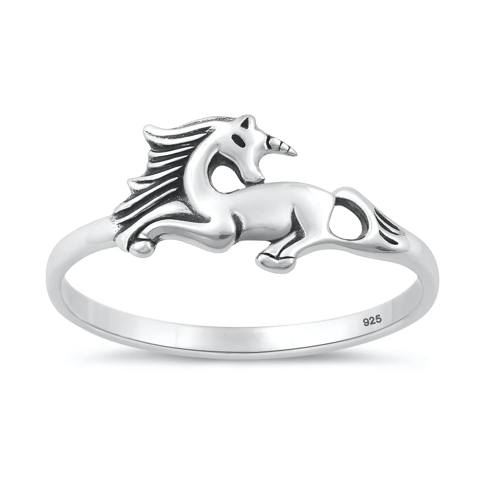Sterling Silver Oxidized And Polished Unicorn Ring