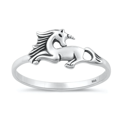 Sterling Silver Oxidized And Polished Unicorn Ring