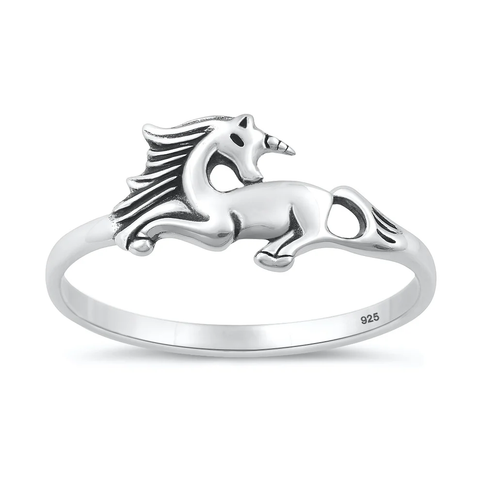 Sterling Silver Oxidized And Polished Unicorn Ring