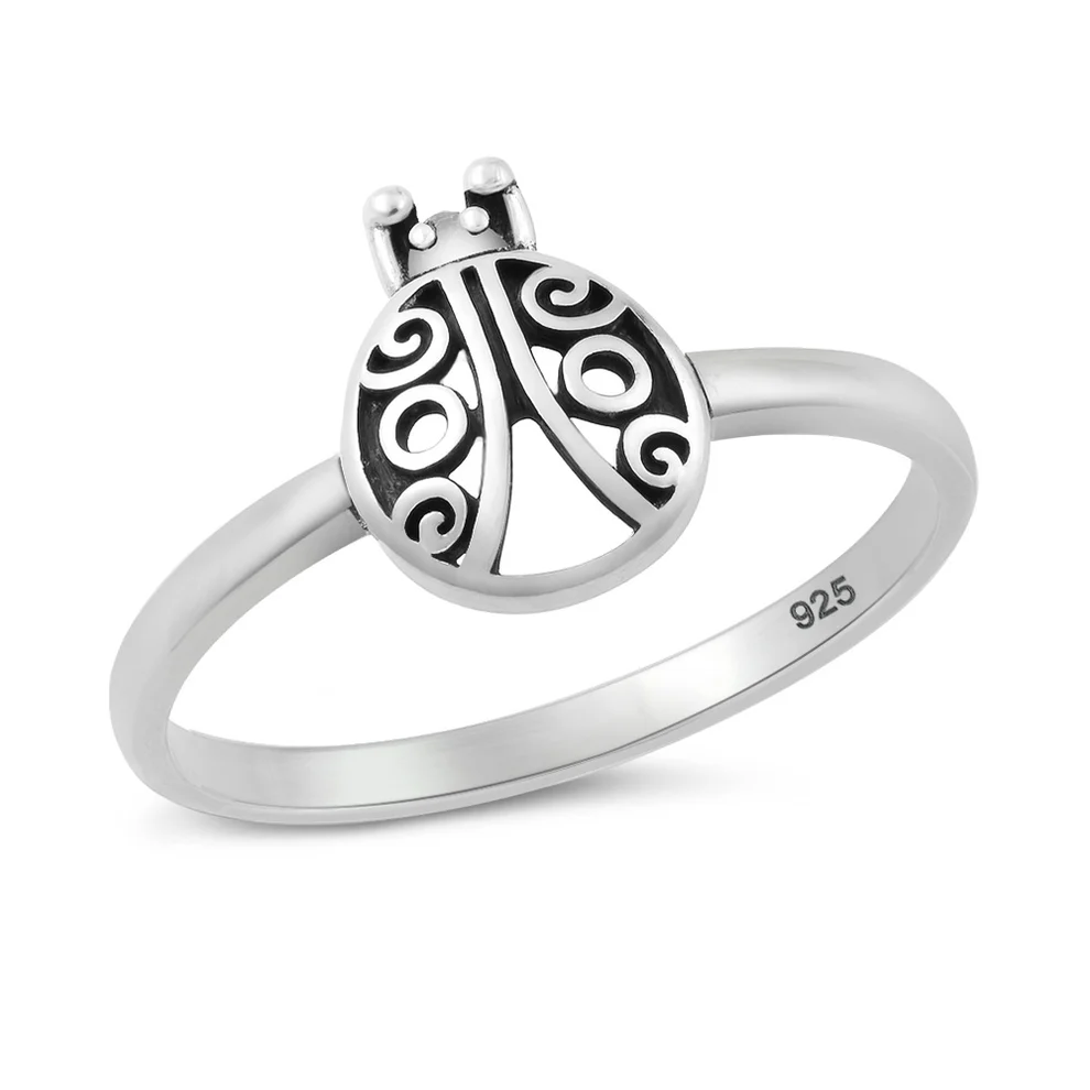 Sterling Silver Oxidized And Polished Ladybug Ring