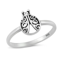 Sterling Silver Oxidized And Polished Ladybug Ring
