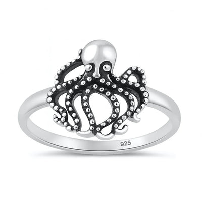 Sterling Silver Oxidized And Polished 13.1mm Octopus Ring
