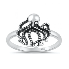 Sterling Silver Oxidized And Polished Octopus Ring