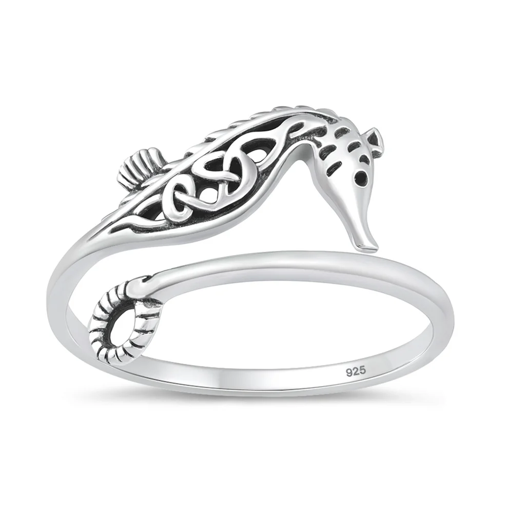 Sterling Silver Oxidized And Polished Celtic Seahorse Ring