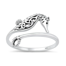 Load image into Gallery viewer, Sterling Silver Oxidized And Polished Celtic Seahorse Ring