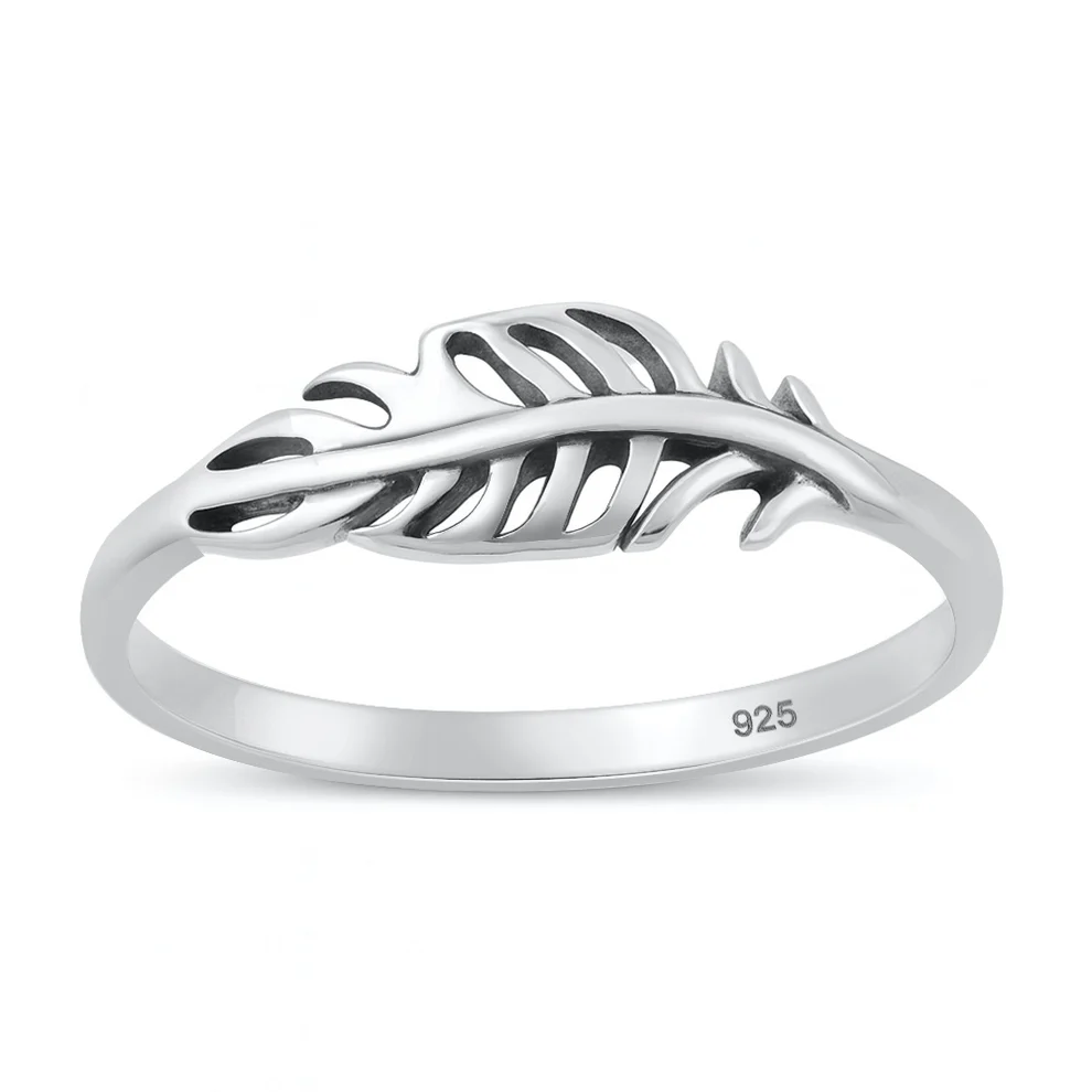 Sterling Silver Oxidized And Polished Feather Ring