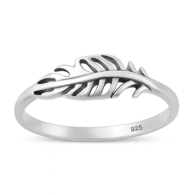 Sterling Silver Oxidized And Polished Feather Ring