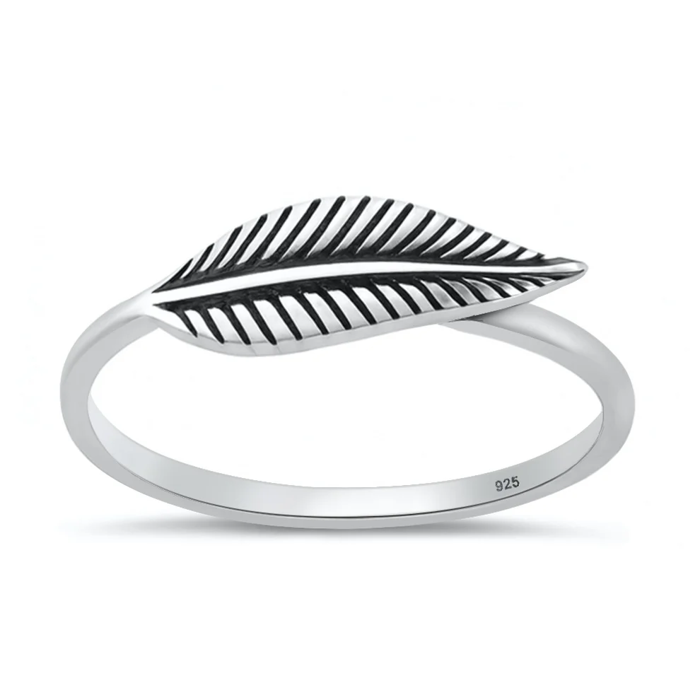 Sterling Silver Oxidized And Polished Leaf 6mm Ring