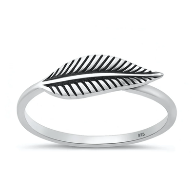 Sterling Silver Oxidized And Polished Leaf 6mm Ring