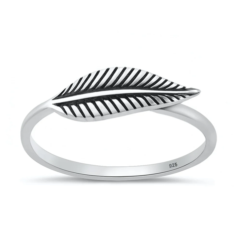 Sterling Silver Oxidized And Polished 6mm Leaf Ring
