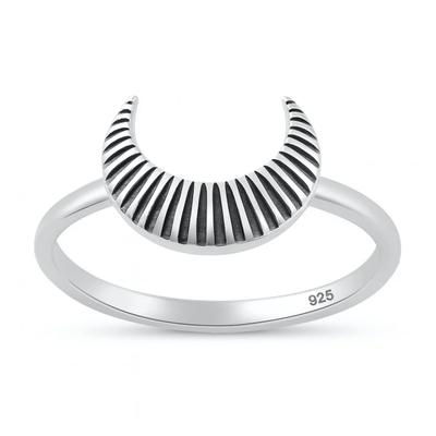 Sterling Silver Oxidized And Polished Crescent Moon Ring