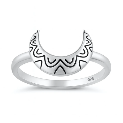 Sterling Silver Oxidized And Polished 9.1mm Crescent Moon Ring