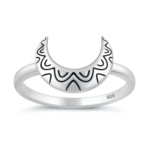 Sterling Silver Oxidized And Polished 9.1mm Crescent Moon Ring