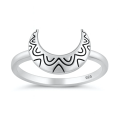Sterling Silver Oxidized And Polished 9.1mm Crescent Moon Ring