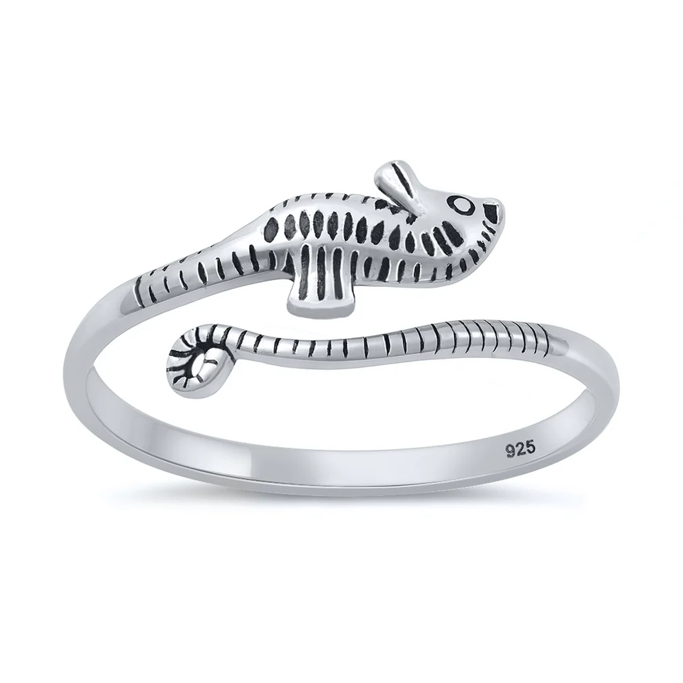 Sterling Silver Oxidized And Polished Seahorse Ring