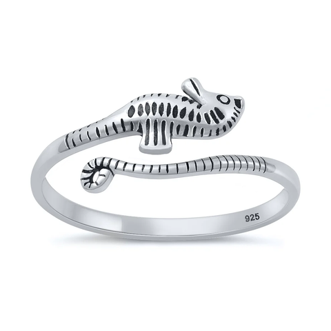 Sterling Silver Oxidized And Polished Seahorse Ring