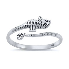 Sterling Silver Oxidized And Polished Seahorse Ring