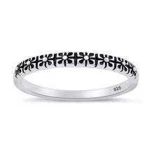 Load image into Gallery viewer, Sterling Silver Oxidized And Polished Floral Band Ring