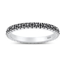 Load image into Gallery viewer, Sterling Silver Oxidized And Polished Flower Band Ring