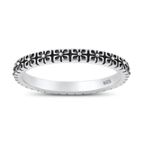 Sterling Silver Oxidized And Polished Flower Band Ring