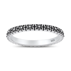 Sterling Silver Oxidized And Polished Flower Band Ring