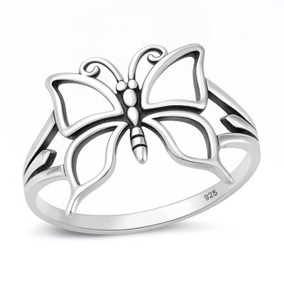 Sterling Silver Oxidized And Polished 15mm Butterfly Ring