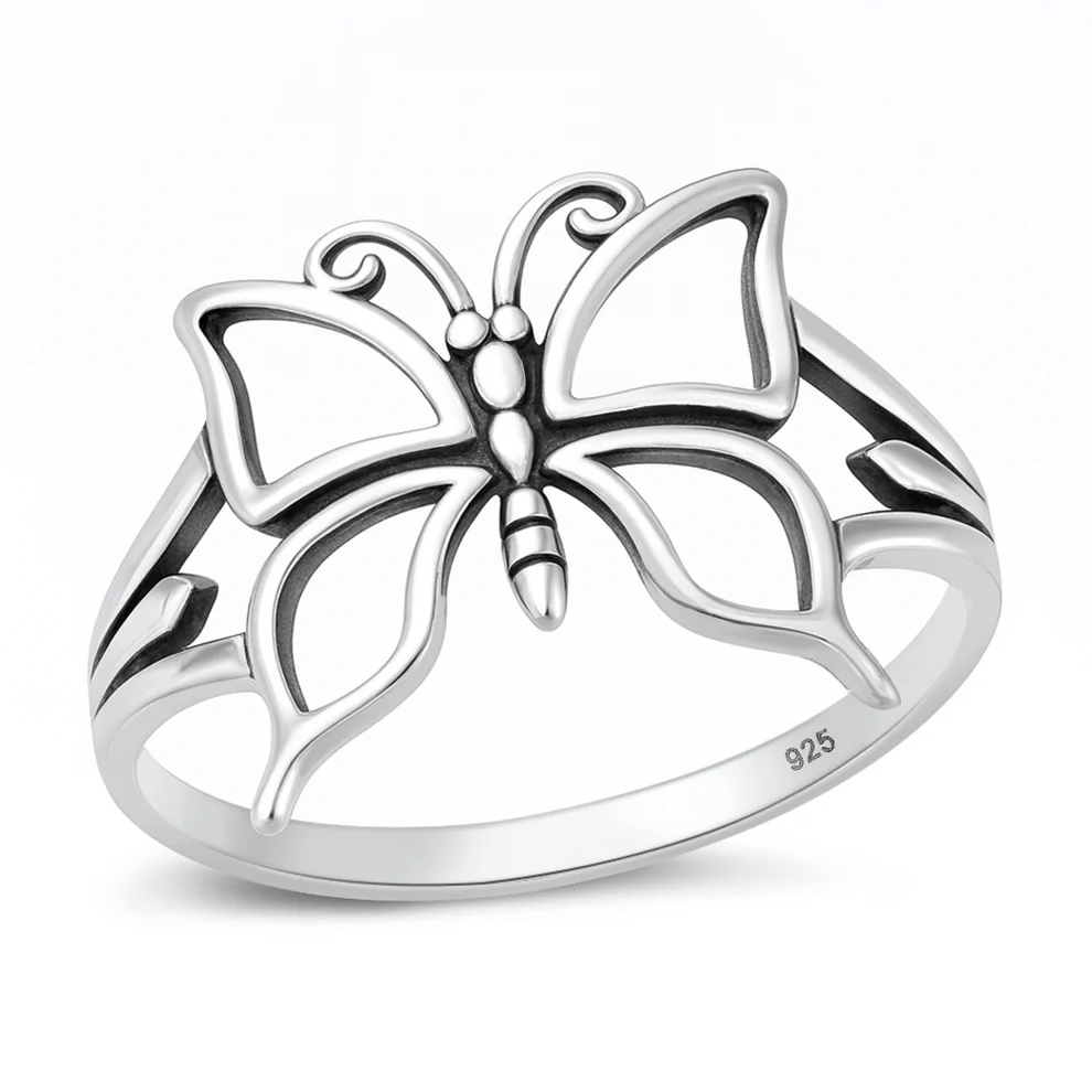 Sterling Silver Oxidized And Polished Butterfly Ring