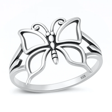 Load image into Gallery viewer, Sterling Silver Oxidized And Polished Butterfly Ring