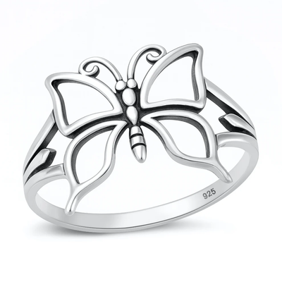 Sterling Silver Oxidized And Polished Butterfly Ring