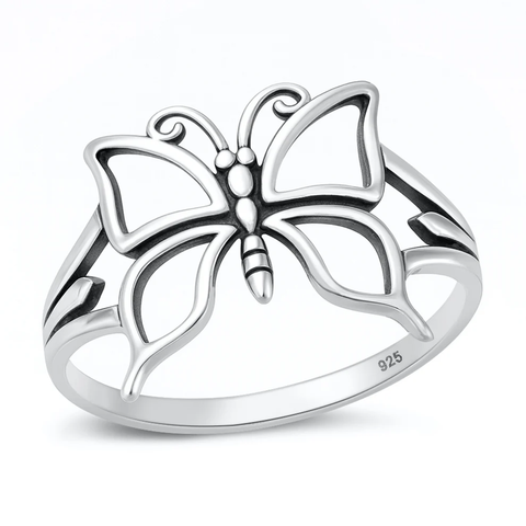 Sterling Silver Oxidized And Polished Butterfly Ring