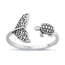Load image into Gallery viewer, Sterling Silver Oxidized And Polished Whale Tail And Sea Turtle Ring