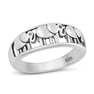 Sterling Silver Oxidized Three Elephants Ring
