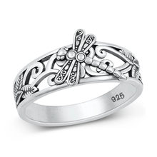 Load image into Gallery viewer, Sterling Silver Oxidized 10.1mm Dragonfly Ring