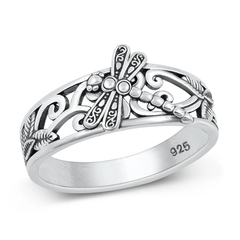 Sterling Silver Oxidized 10.1mm Dragonfly Ring