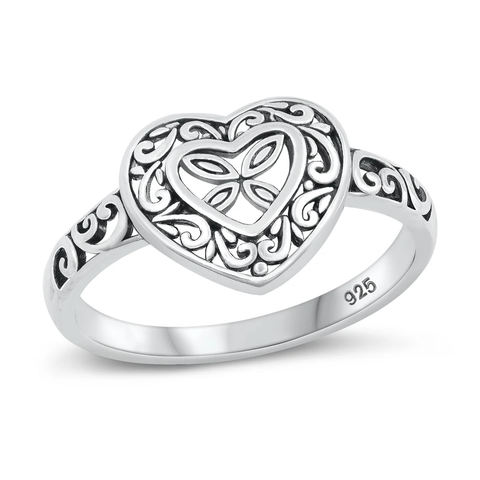 Sterling Silver Oxidized Heart Ring