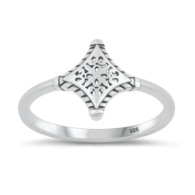 Sterling Silver Oxidized Diamond Shape Ring