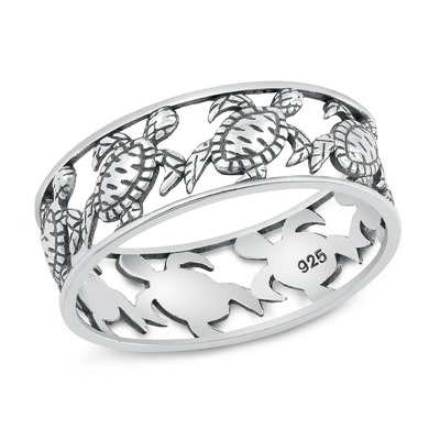 Sterling Silver Oxidized Turtles Ring