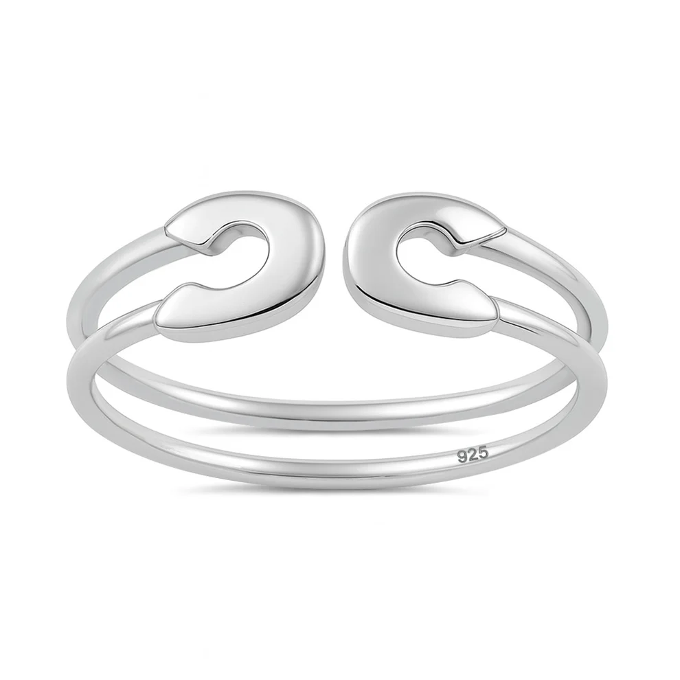 Sterling Silver Oxidized And Polished Safety Pin Ring