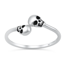 Load image into Gallery viewer, Sterling Silver Oxidized And Polished Skull Heads Ring