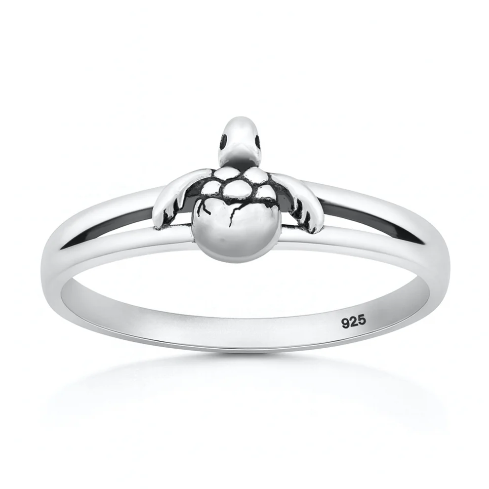 Sterling Silver Oxidized And Polished Hatching Baby Turtle Ring