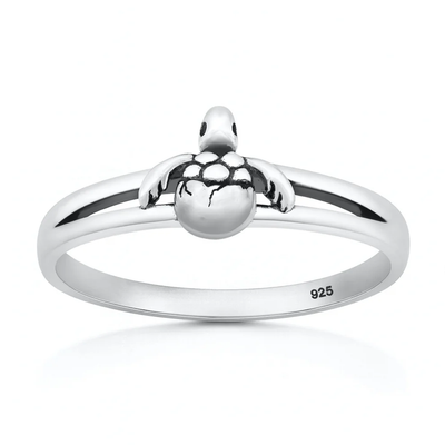 Sterling Silver Oxidized And Polished Hatching Baby Turtle Ring
