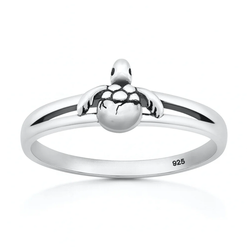 Sterling Silver Oxidized And Polished Hatching Baby Turtle Ring
