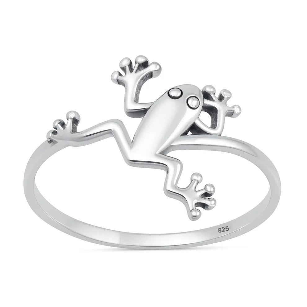Sterling Silver Oxidized And Polished 15mm Frog Ring