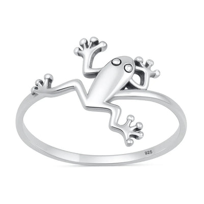 Sterling Silver Oxidized And Polished 15mm Frog Ring