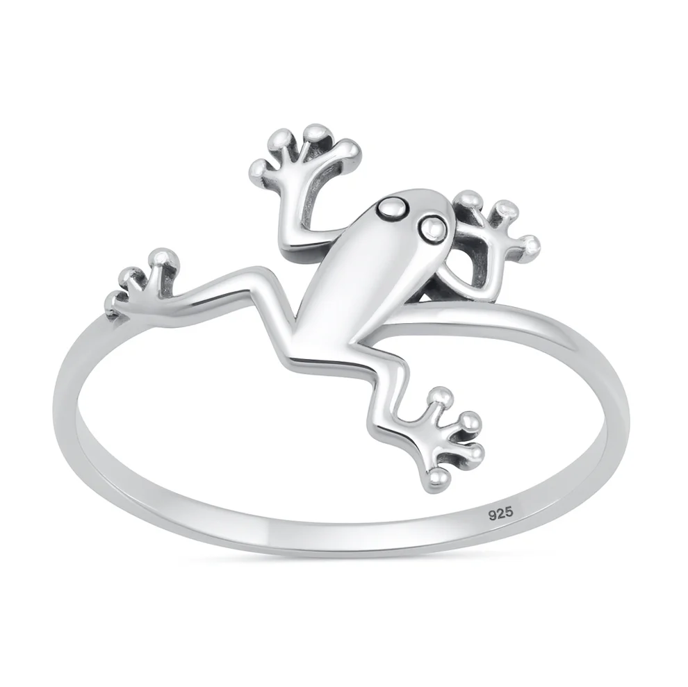 Sterling Silver Oxidized And Polished Frog Ring